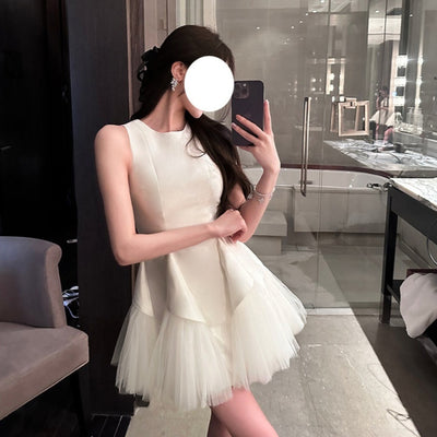 Puff Mesh Stitching Pearlescent Dress - Shé Hauté