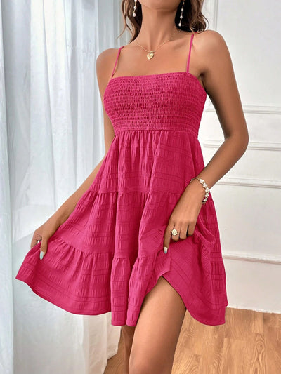 Square-Neck Pleated Dress