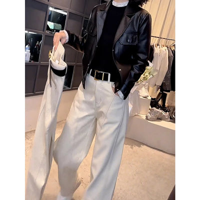 Women's White High Waist Scimitar Pants - Shé Hauté