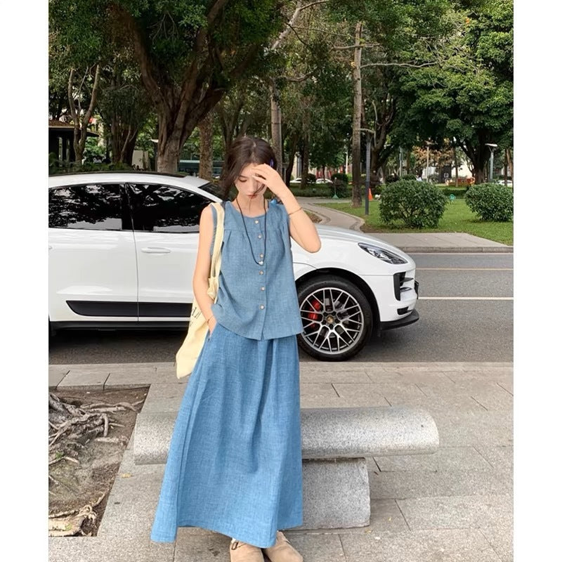 Ice Silk Skirt Set