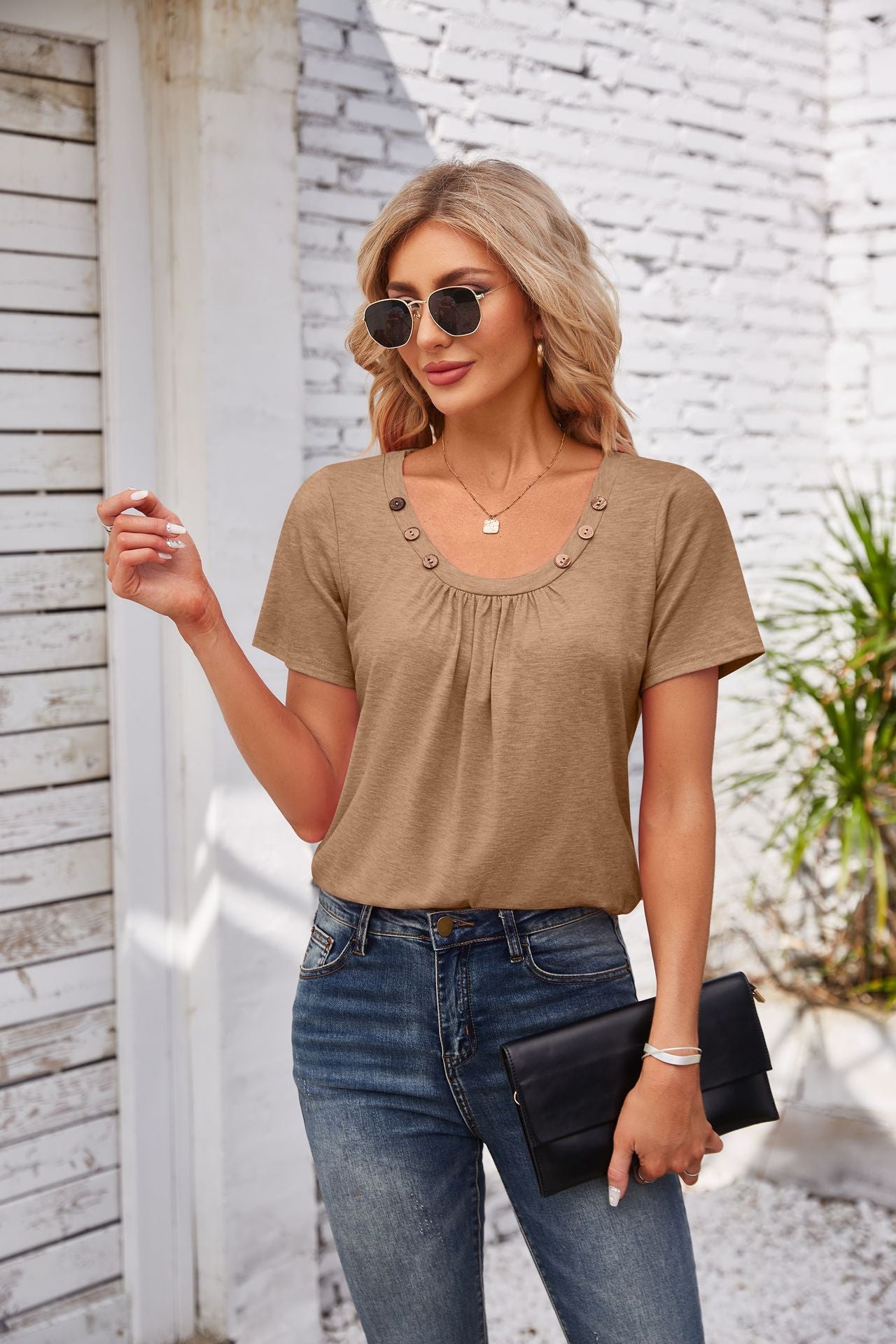 Pleated Short Sleeve Top
