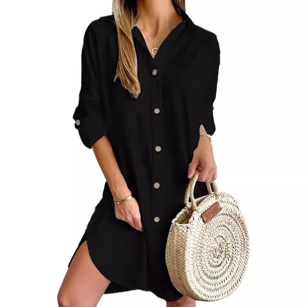 Autumn Lapel Shirt Dress