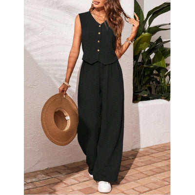 Linen Button Vest Set