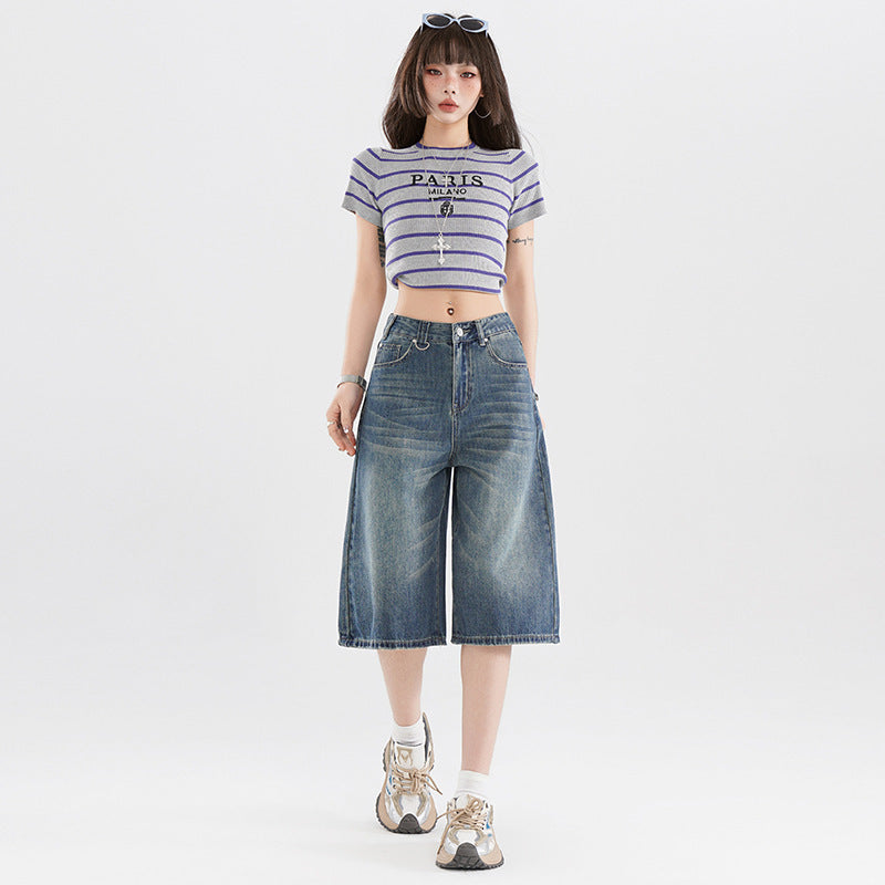Women's Retro High Street Cropped Jeans - Shé Hauté