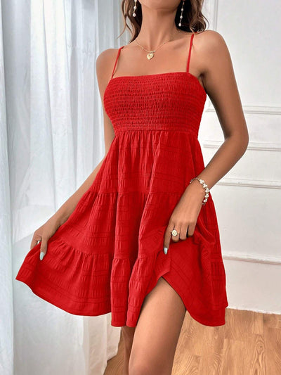 Square-Neck Pleated Dress