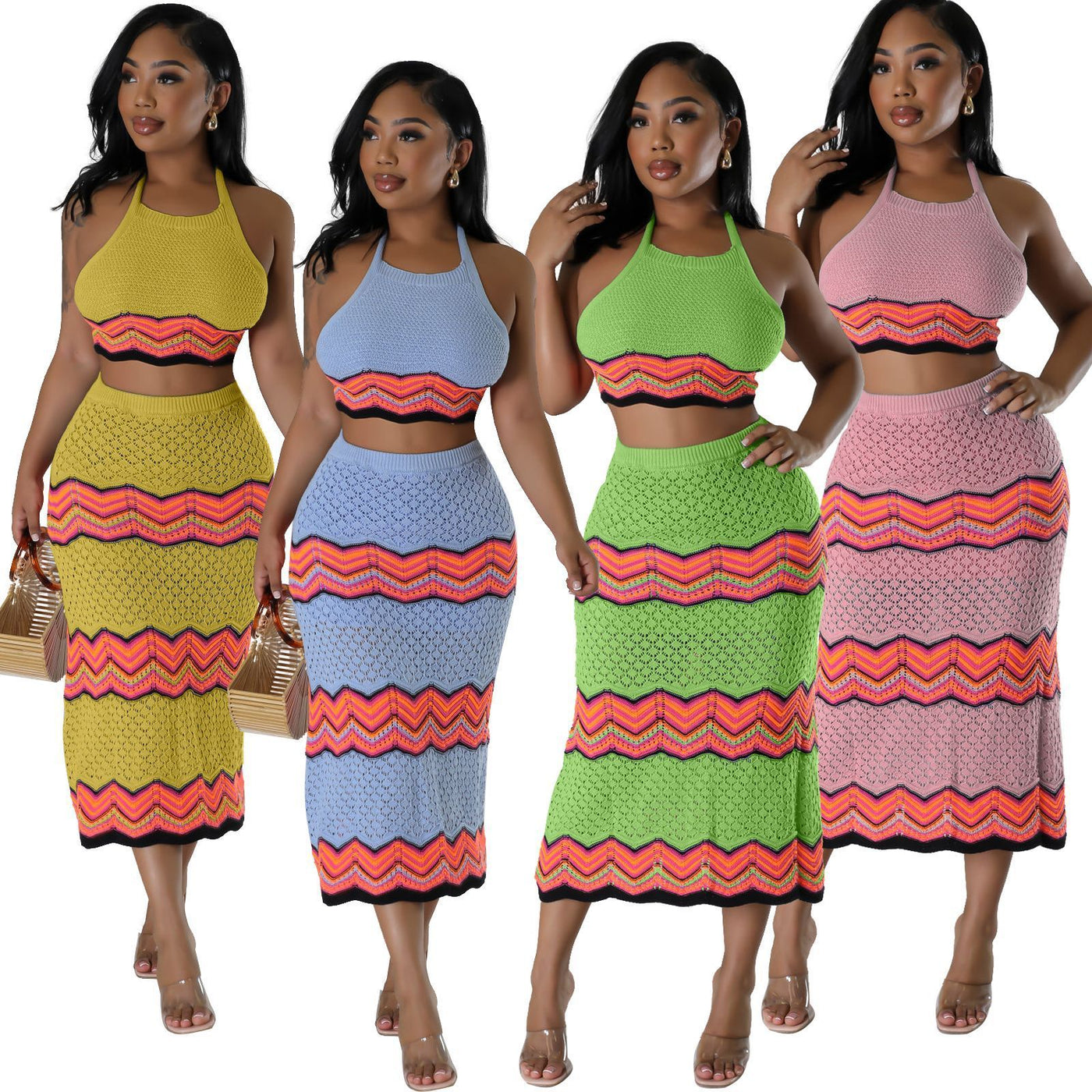 Knitted Vest & Skirt Suit