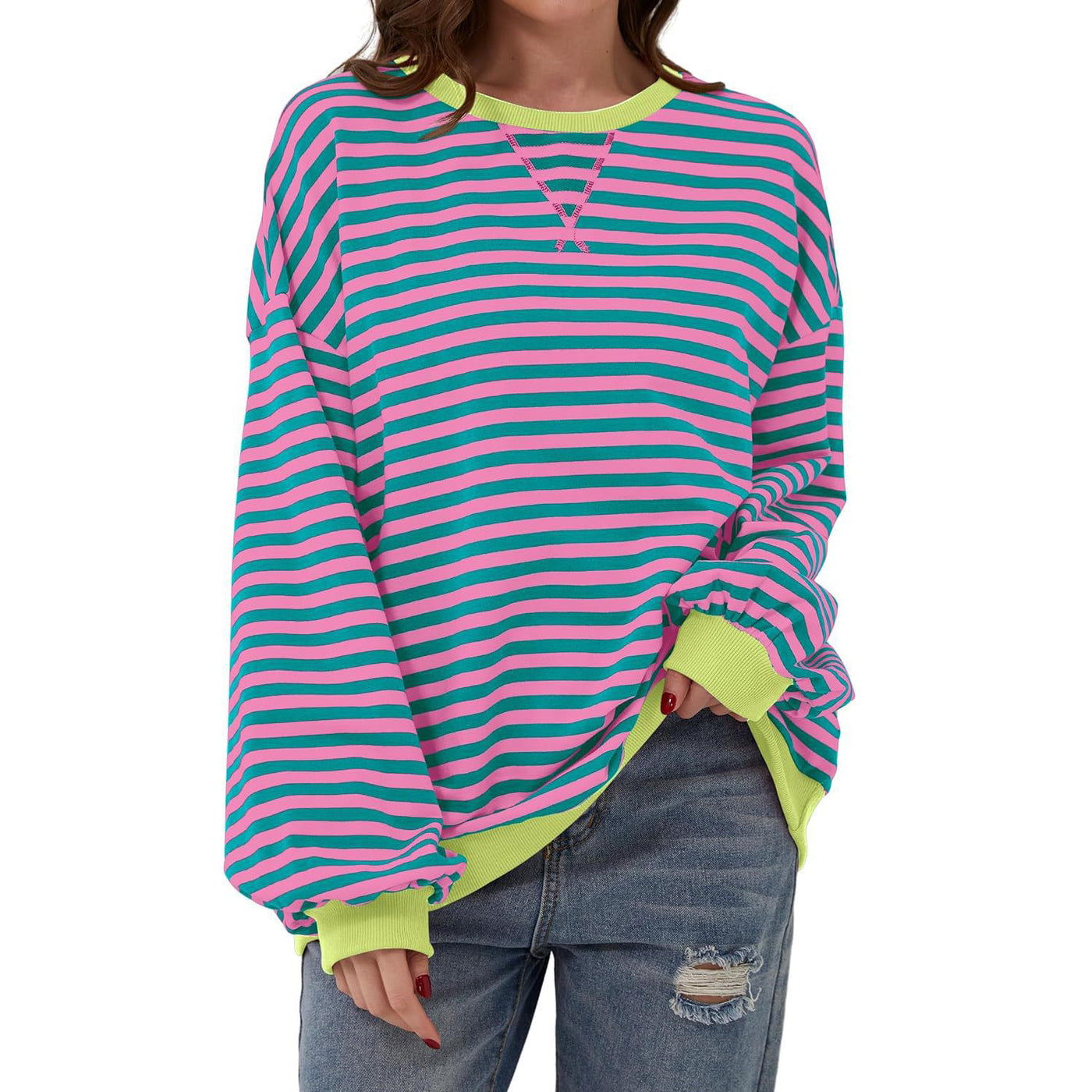 Pull décontracté à rayures pour femme