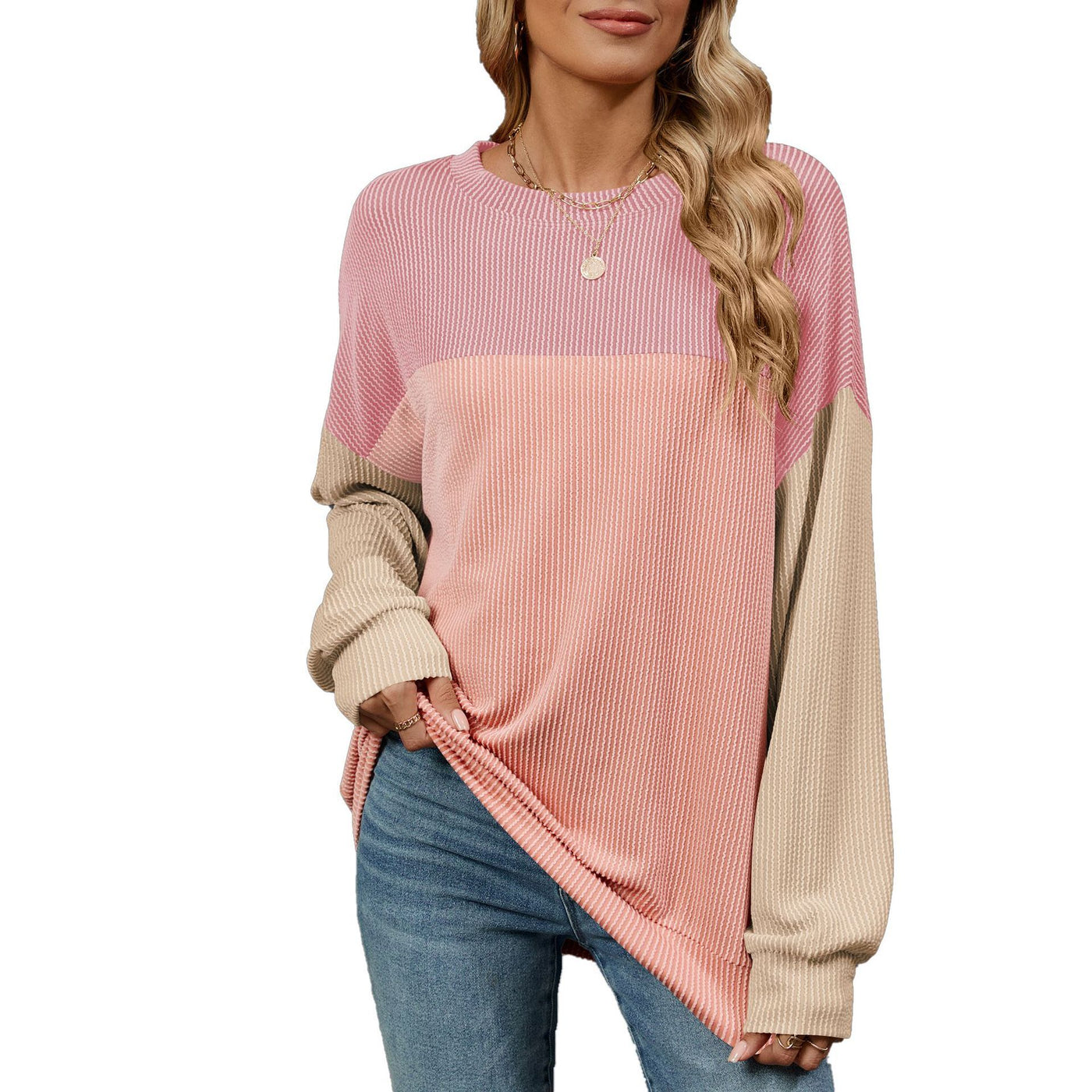 Round Neck Colorblock Top