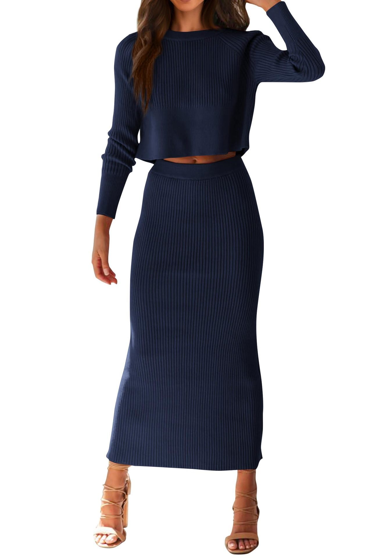 Long Sleeve Knit Skirt Suit