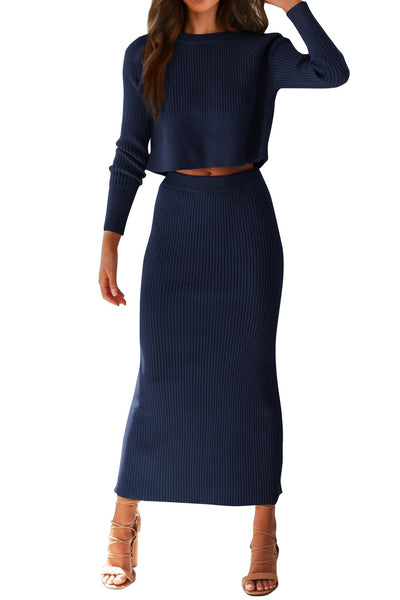 Long Sleeve Knit Skirt Suit