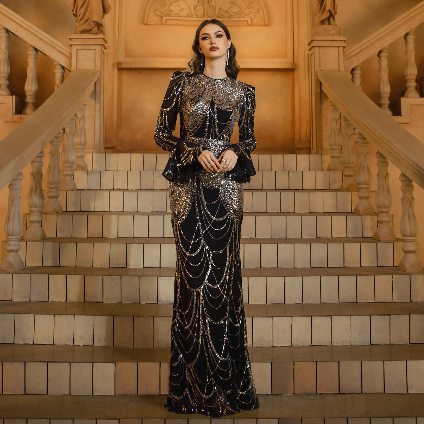 Slimming Sequin Long Dress - Shé Hauté