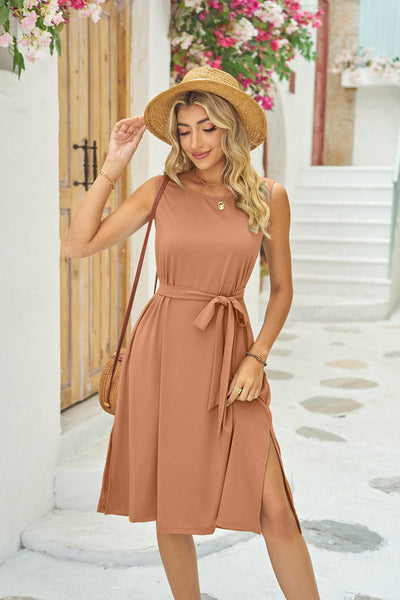 Lace-Up Slit Dress