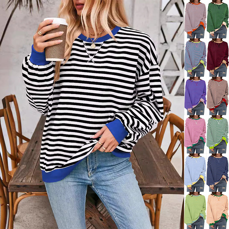 Pull décontracté à rayures pour femme