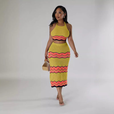 Knitted Vest & Skirt Suit