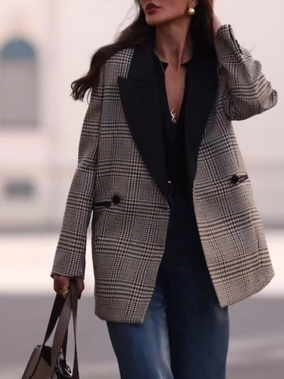 Blazer à carreaux contrastés
