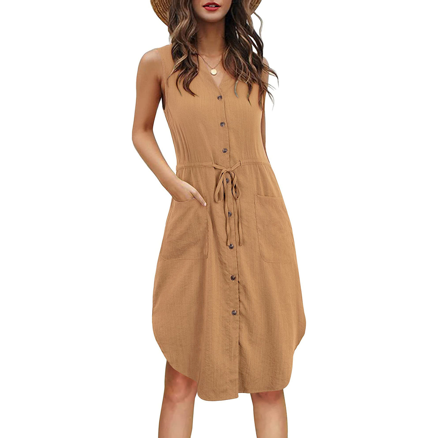 V-Neck Buttoned Dress