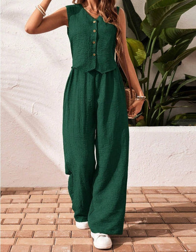 Linen Button Vest Set
