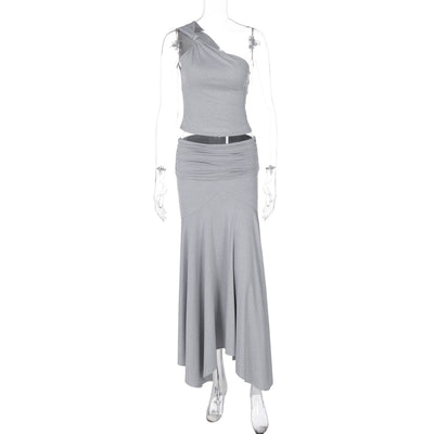 Solid Vest Skirt Set