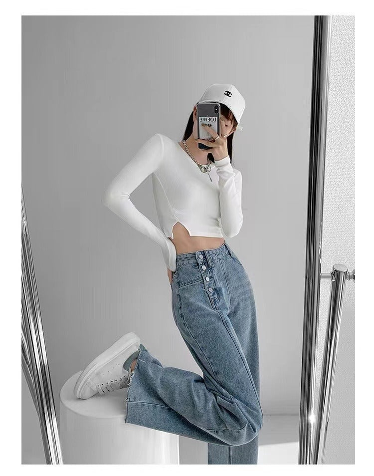 Irregular Button Jeans