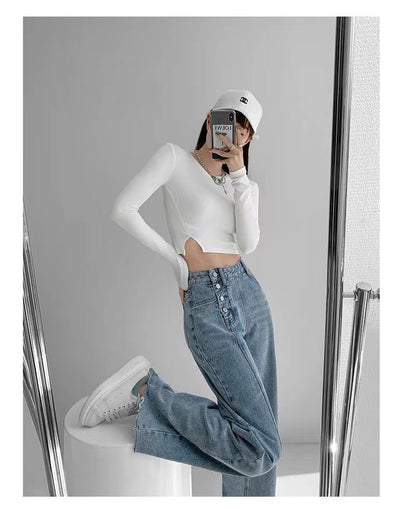 Irregular Button Jeans
