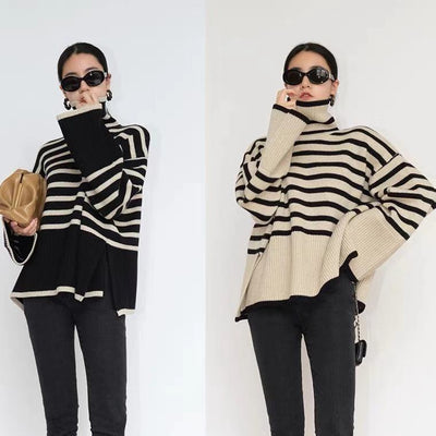 Women's Striped Turtleneck Sweater