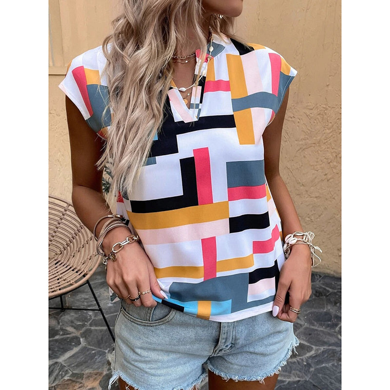 Women's Geometric V-Neck Top