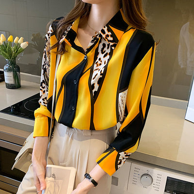 Colorblock Leopard Print Shirt