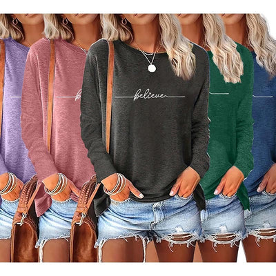 Long Sleeve Letter Print Tops – Women
