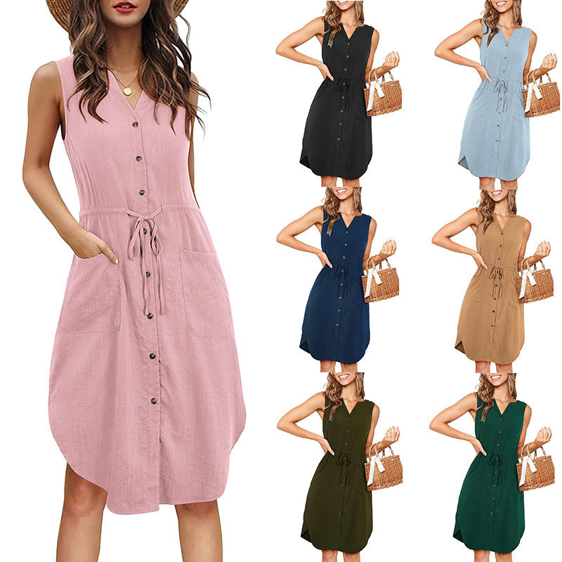 V-Neck Buttoned Dress