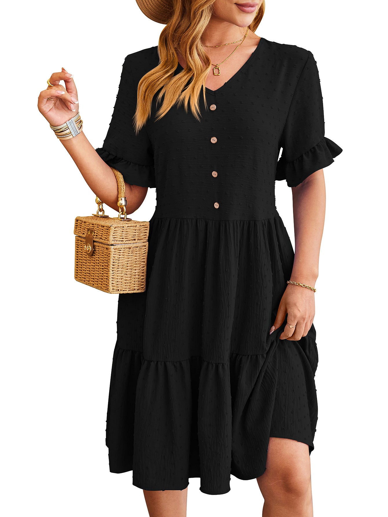 Pleated Jacquard Dress