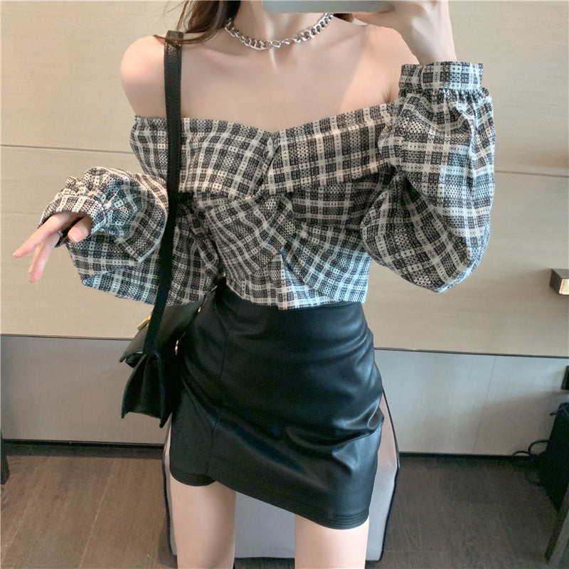 Plaid Off Shoulder Top