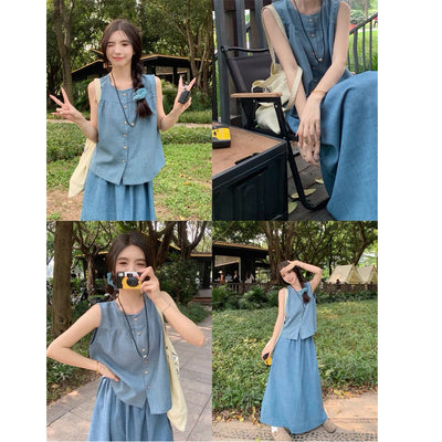 Ice Silk Skirt Set