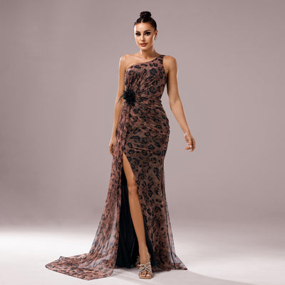 Leopard Sequin One-Shoulder Gown - Shé Hauté