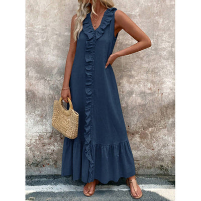 Ruffled V-Neck Maxi