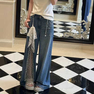 Lace Stitching Rhinestone Jeans - Shé Hauté