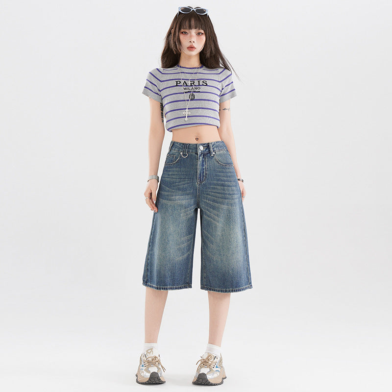 Women's Retro High Street Cropped Jeans - Shé Hauté
