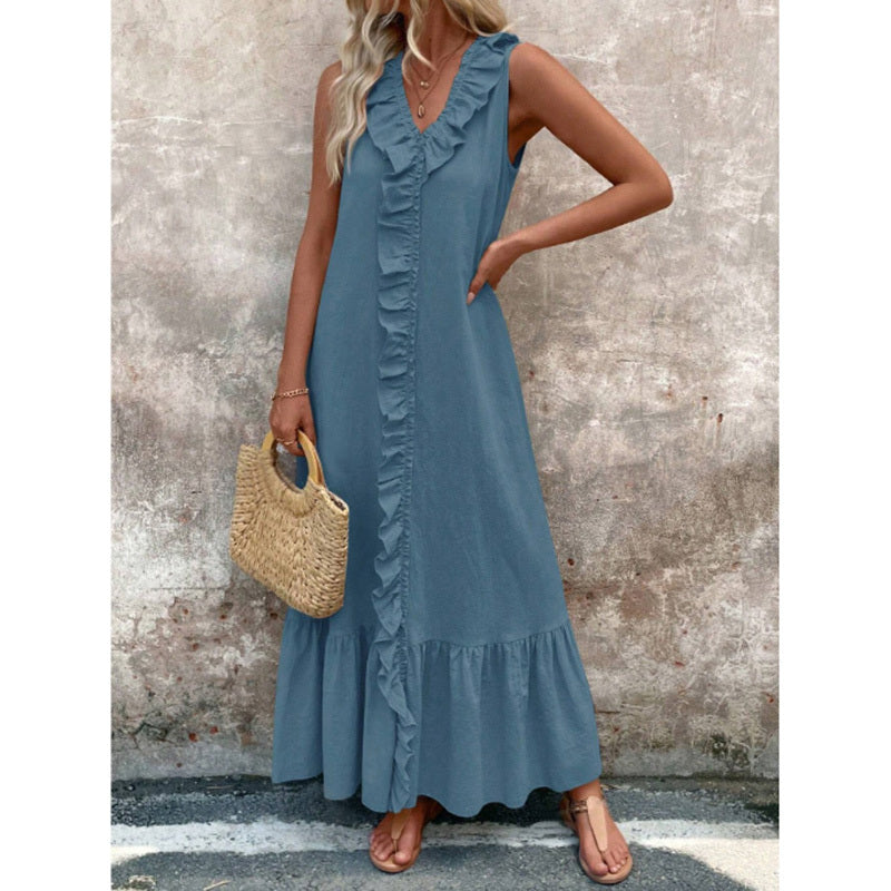 Ruffled V-Neck Maxi