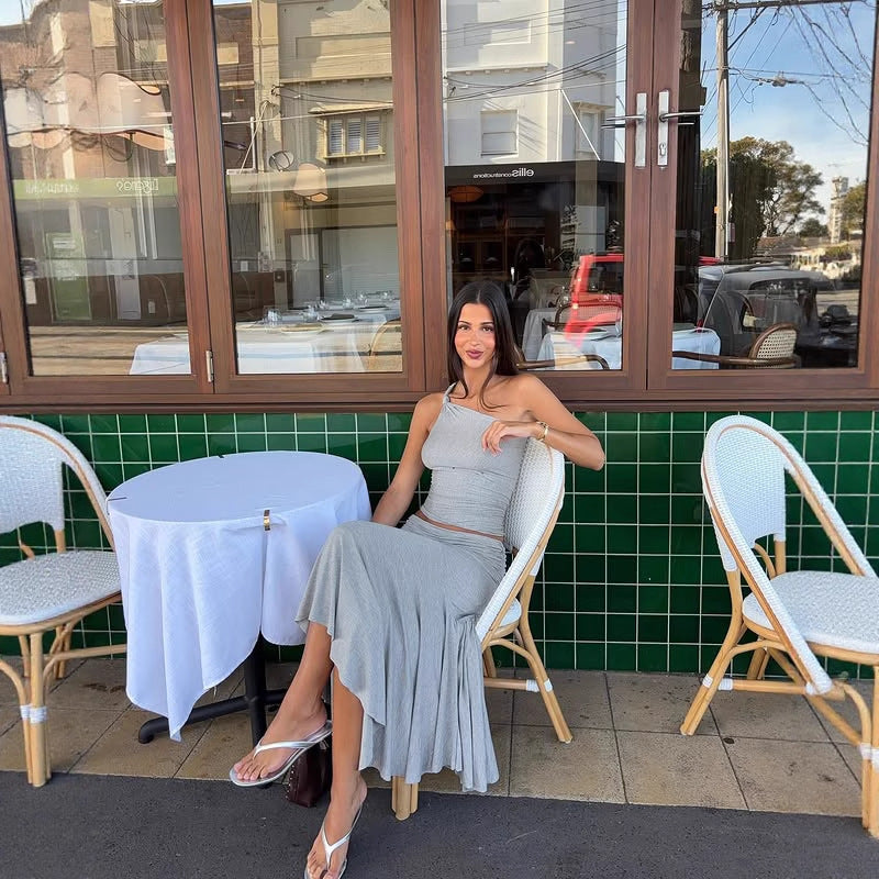 Solid Vest Skirt Set