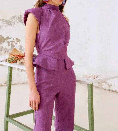 Ensemble gilet à boutons en lin