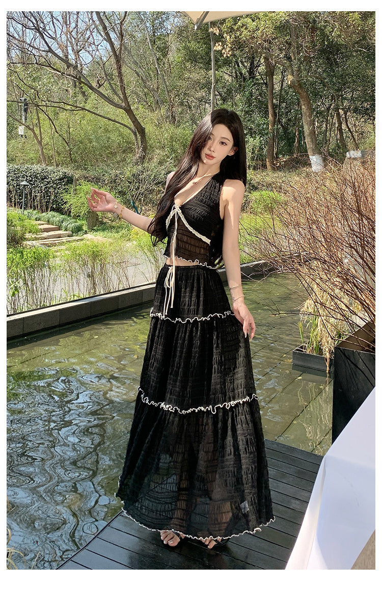 Lace-Up Skirt Set