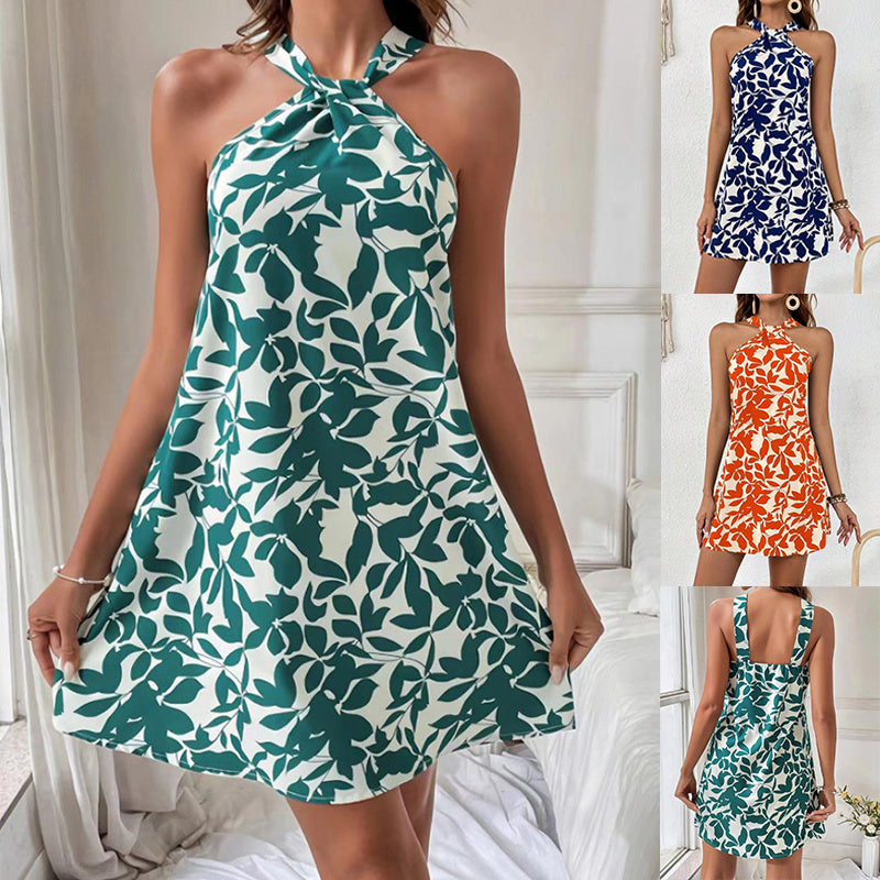 Leaf Print Halter Dress