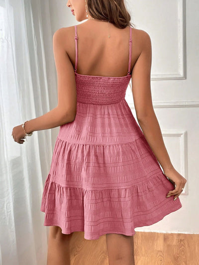 Square-Neck Pleated Dress