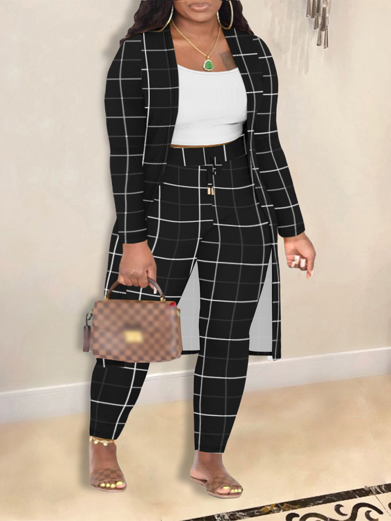 Ensemble 3 pièces avec manteau imprimé