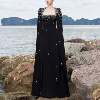 Beaded Shawl Sleeve Gown - Shé Hauté