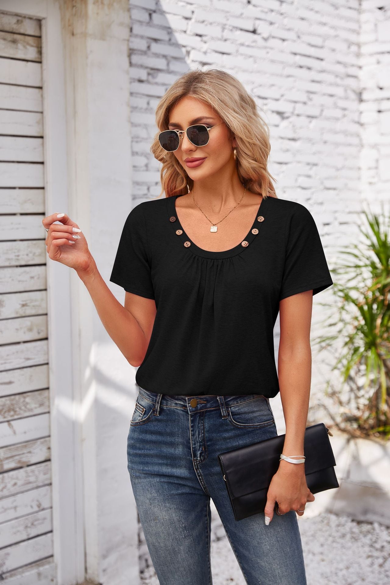Pleated Short Sleeve Top