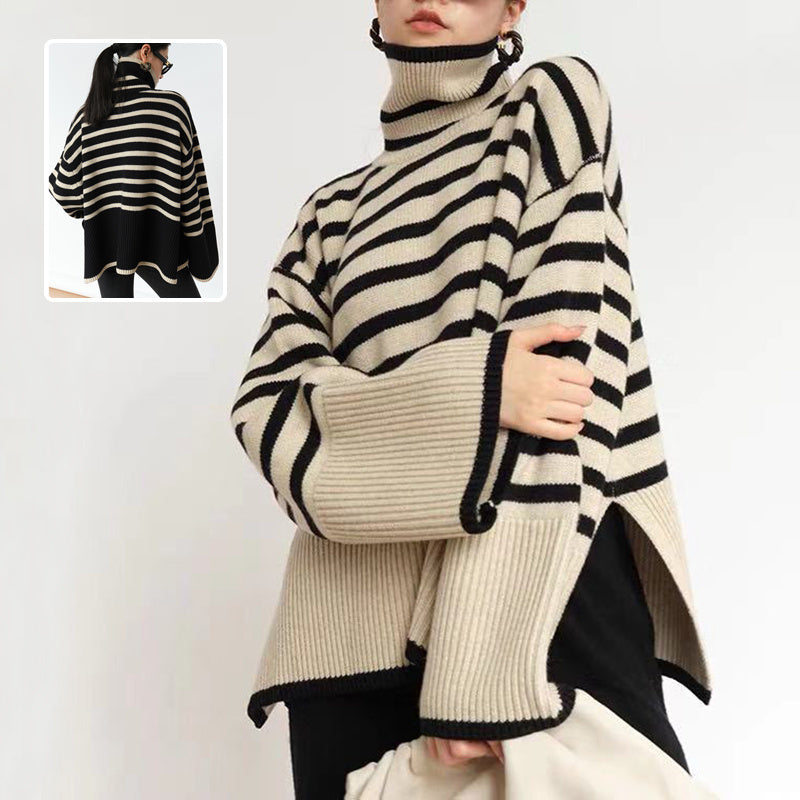 Women's Striped Turtleneck Sweater