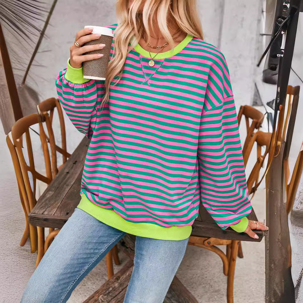 Pull décontracté à rayures pour femme