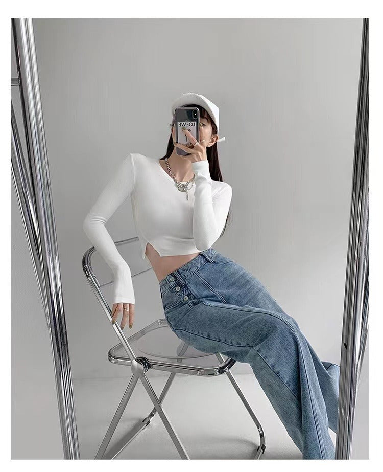 Irregular Button Jeans