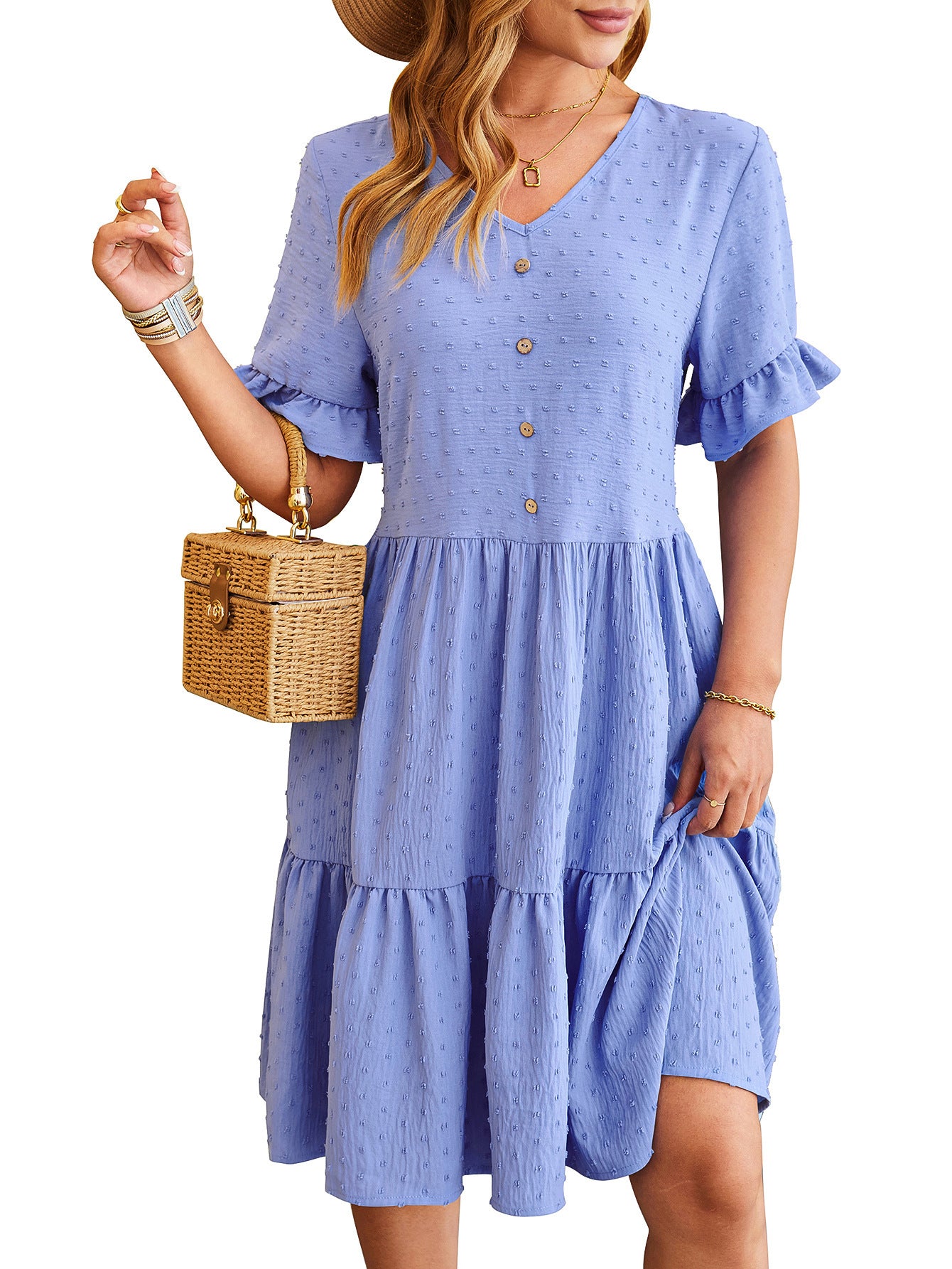 Pleated Jacquard Dress