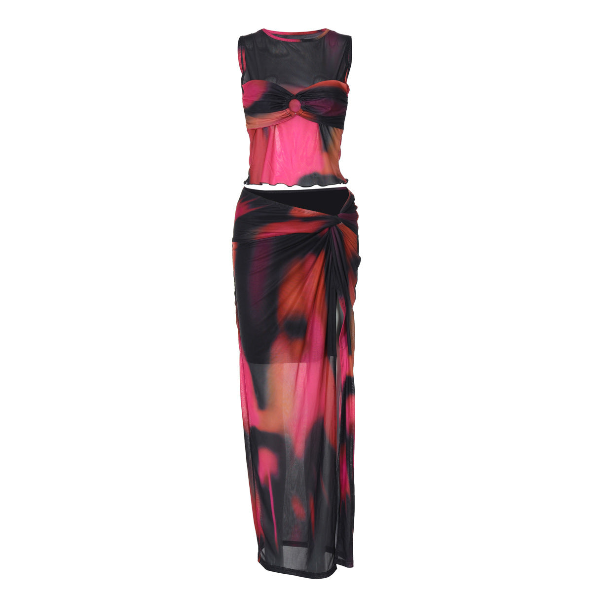 Printed Mesh Dress Set